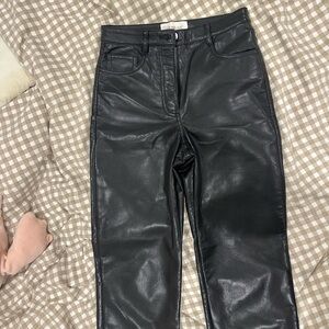 Aritzia Wilfred Black Straight Leg Leather Pants